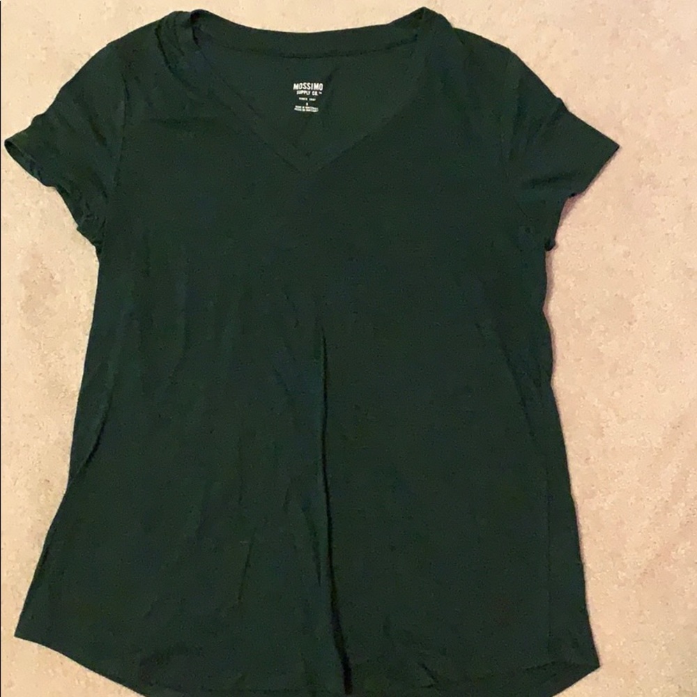 V neck dark green small short sleeve shirt